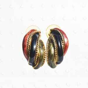 ❤️ Vintage Couture Red Blue and Green Enamel Byzantine Style Earrings